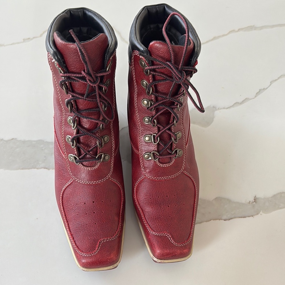 Red Leather Lace-Up Boots